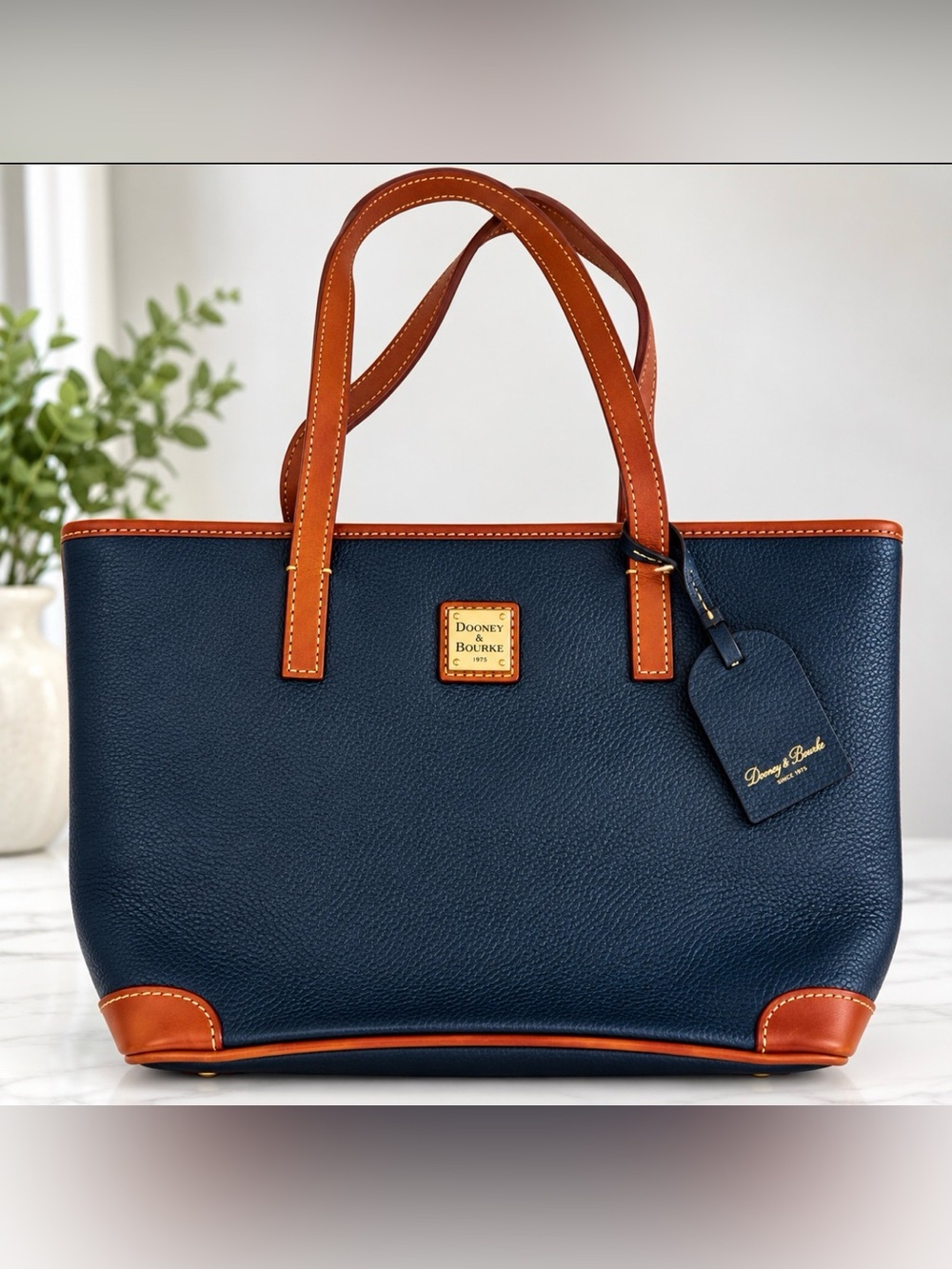 Dooney & Bourke Navy Blue Pebbled Leather Tote Bag